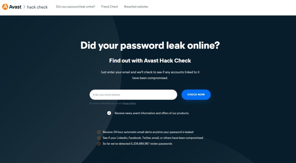 cek password kamu di avast.com